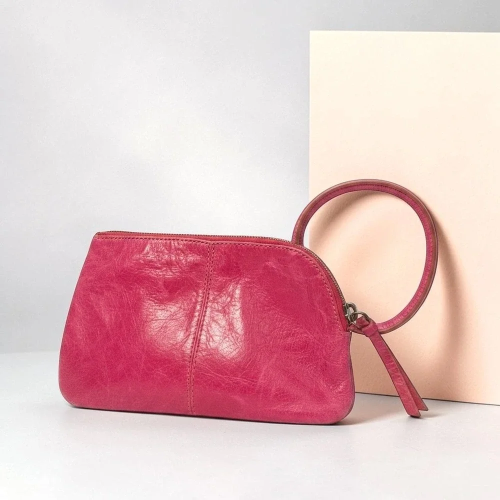 Hobo The Original Pink Leather Wristlet Clutch Bag Purse Boho Chic